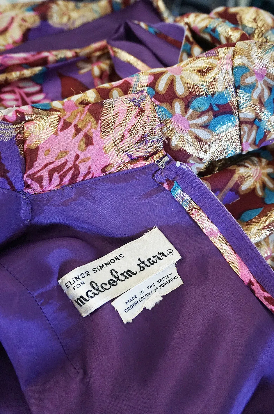1960s Metallic Silk Chiffon Malcolm Starr Dress