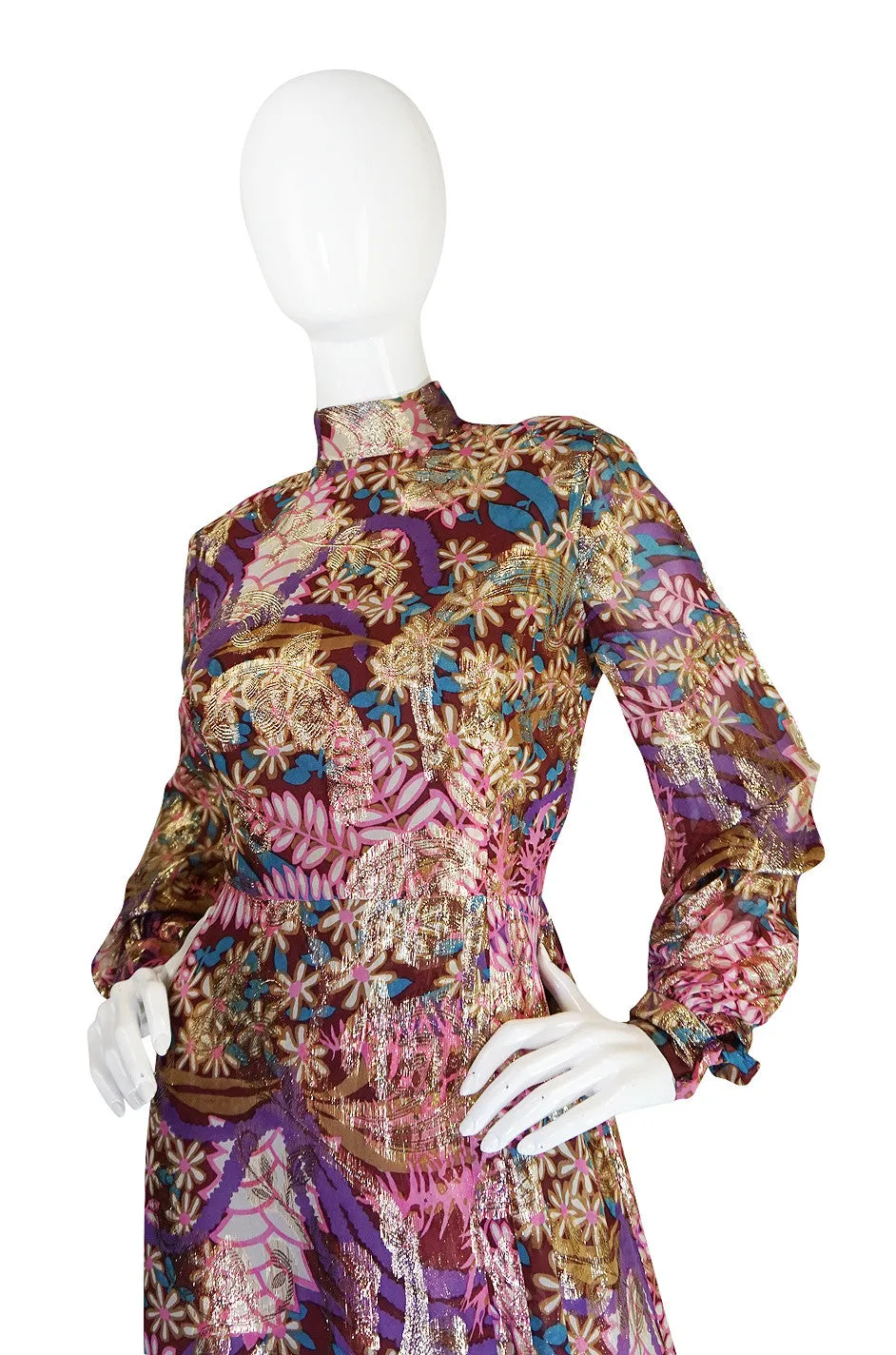 1960s Metallic Silk Chiffon Malcolm Starr Dress