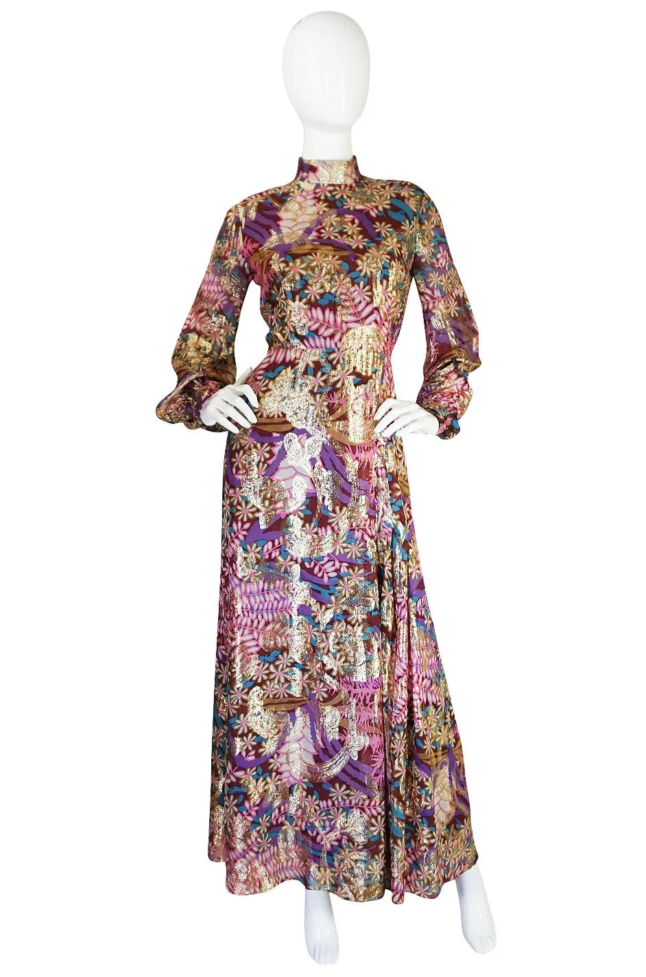 1960s Metallic Silk Chiffon Malcolm Starr Dress