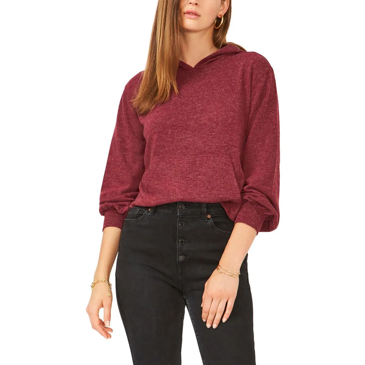 1.State Womens Pocket Hooded Pullover Sweater