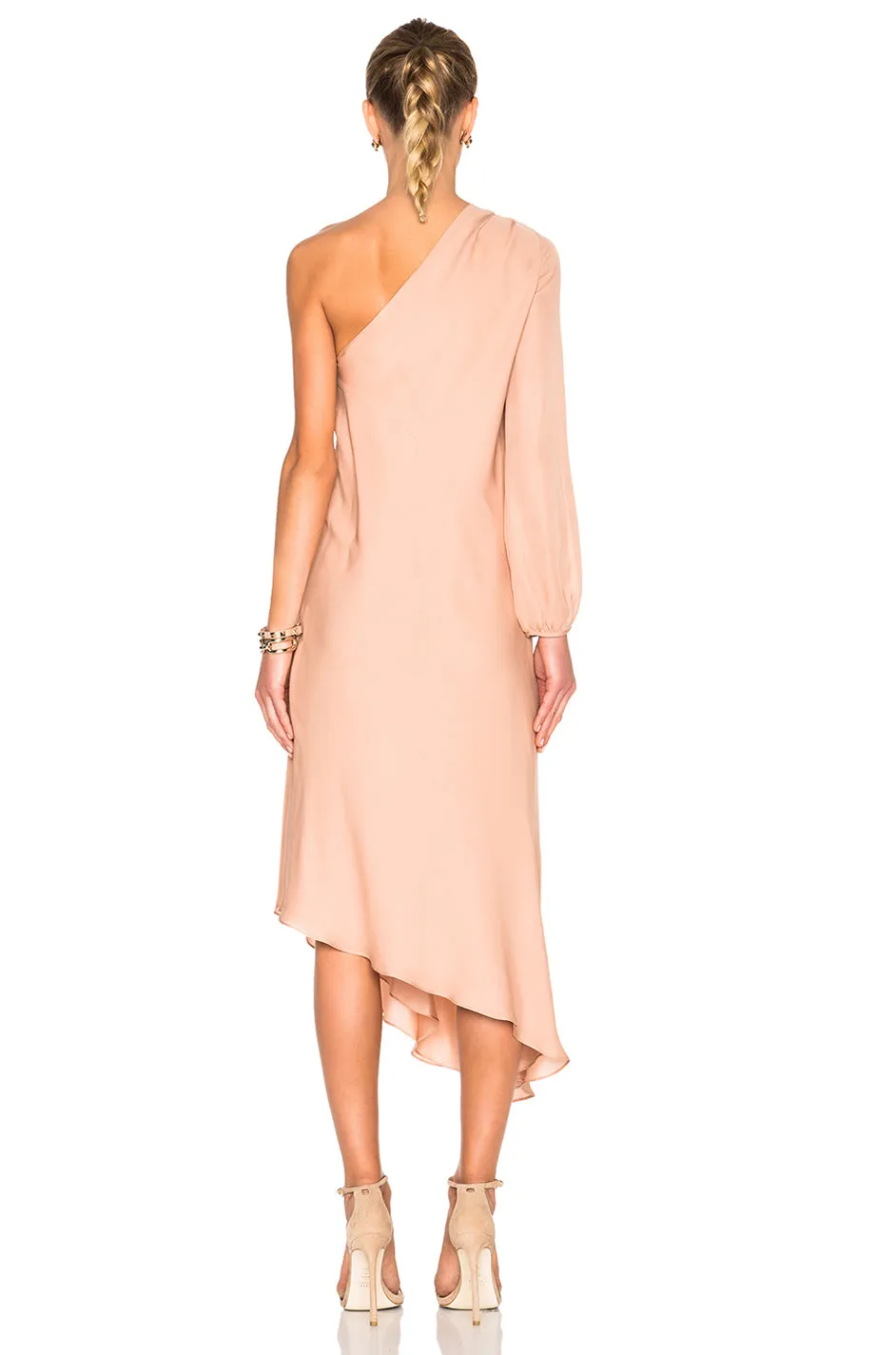 2016 Michelle Mason Nude Bias Cut Silk One Shoulder Dress