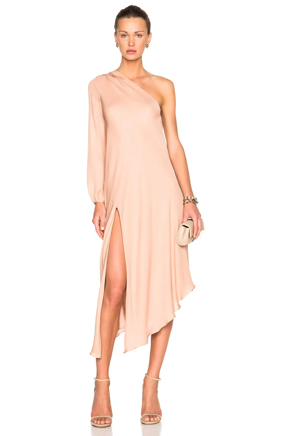 2016 Michelle Mason Nude Bias Cut Silk One Shoulder Dress