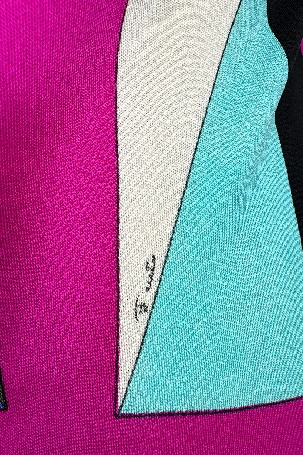 Bright 1960s Emilio Pucci Deep Fuchsia Pink & Primary Coloured Geometric Print Silk Jersey Dress