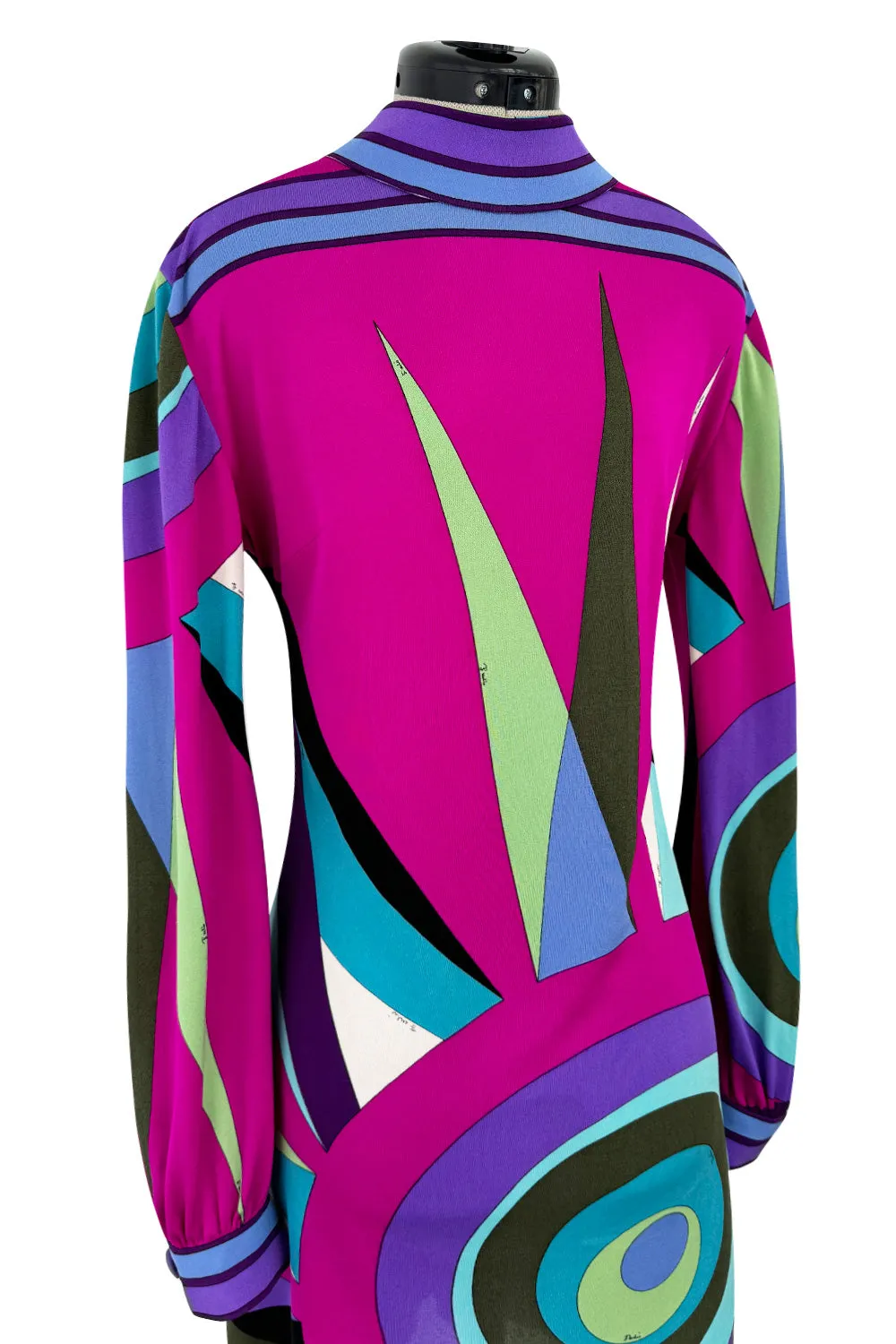 Bright 1960s Emilio Pucci Deep Fuchsia Pink & Primary Coloured Geometric Print Silk Jersey Dress