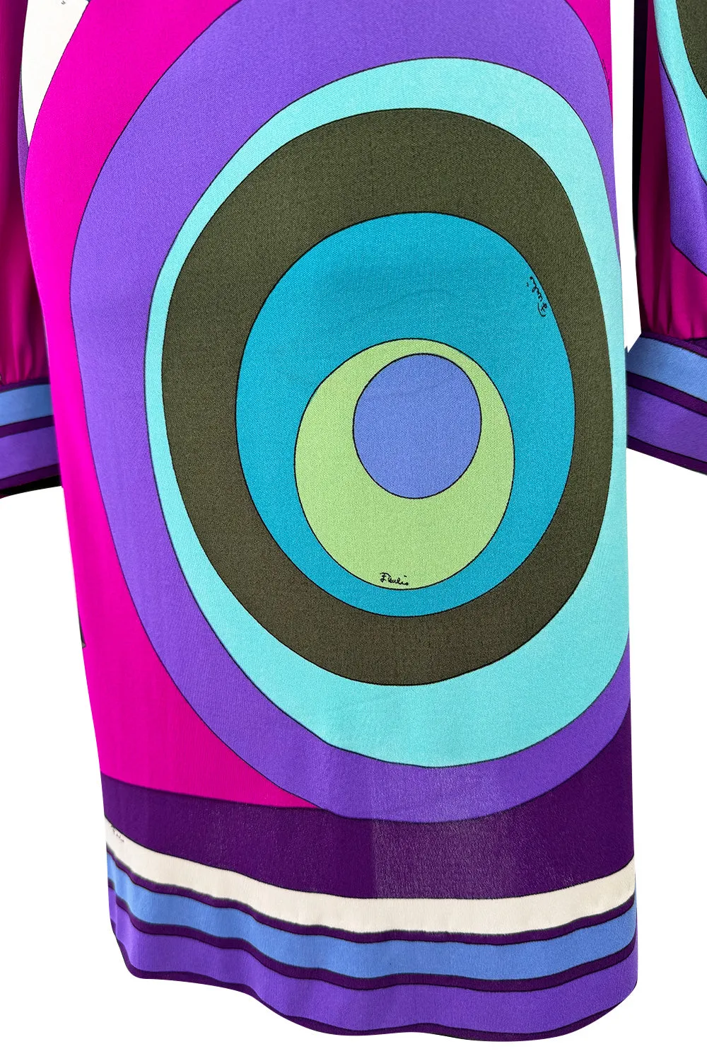 Bright 1960s Emilio Pucci Deep Fuchsia Pink & Primary Coloured Geometric Print Silk Jersey Dress