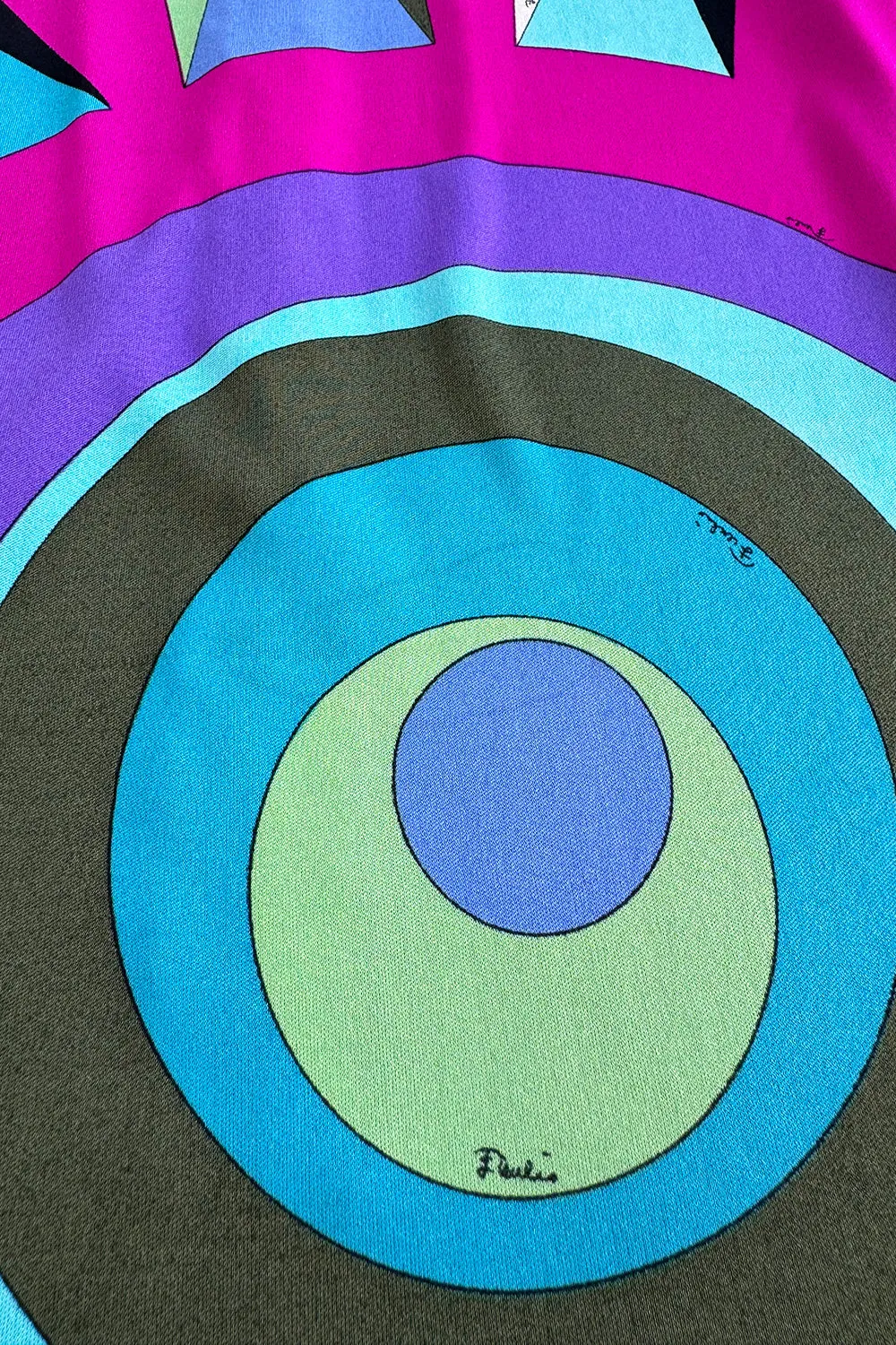 Bright 1960s Emilio Pucci Deep Fuchsia Pink & Primary Coloured Geometric Print Silk Jersey Dress
