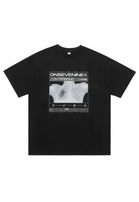 Dark aesthetic t-shirt x-ray tee retro lungs print top Black