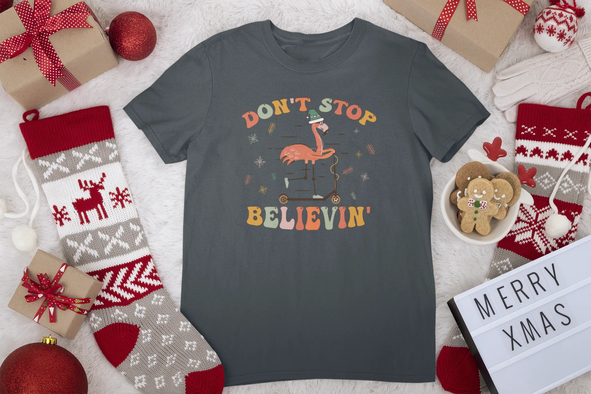 Don't Stop Believing Shirt, Christmas Shirt,Winter Shirt,Groovy Shirt, Christmas Groovy Shirt, Shirt For Christmas,Holiday Shirt, Retro Xmas