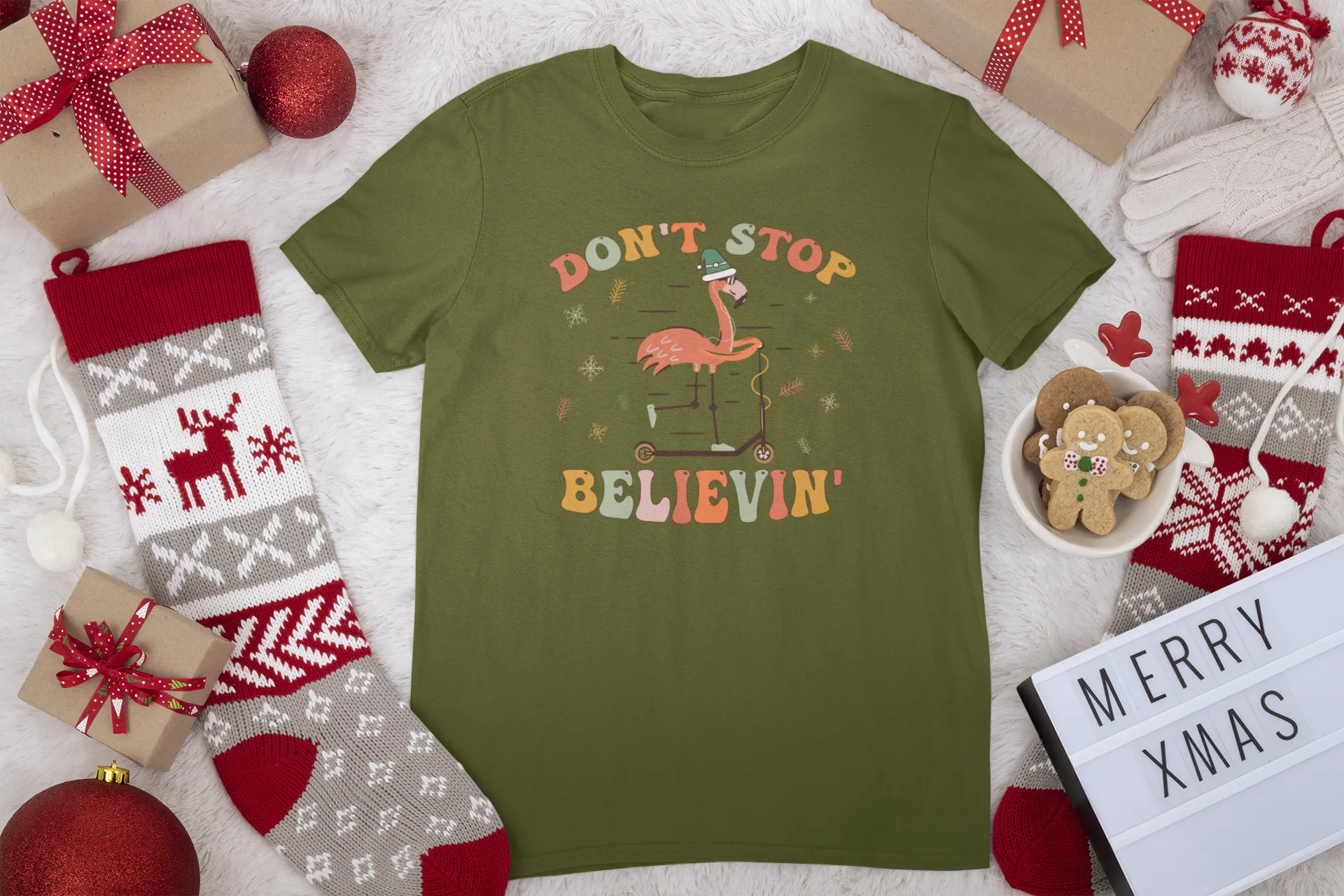 Don't Stop Believing Shirt, Christmas Shirt,Winter Shirt,Groovy Shirt, Christmas Groovy Shirt, Shirt For Christmas,Holiday Shirt, Retro Xmas