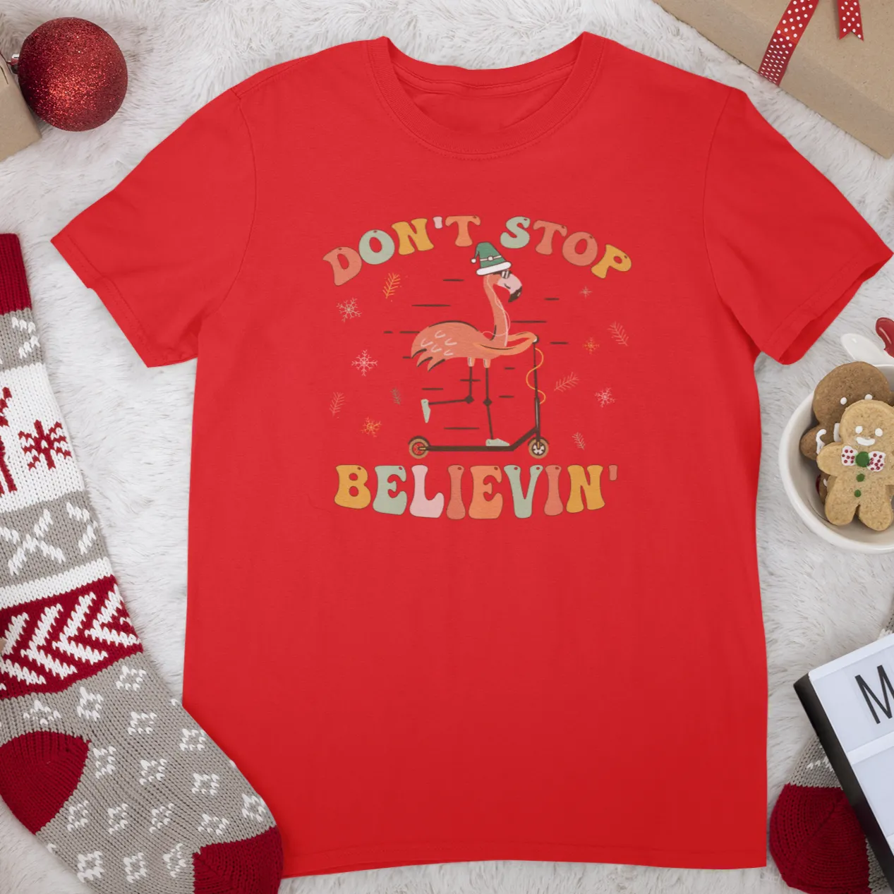 Don't Stop Believing Shirt, Christmas Shirt,Winter Shirt,Groovy Shirt, Christmas Groovy Shirt, Shirt For Christmas,Holiday Shirt, Retro Xmas