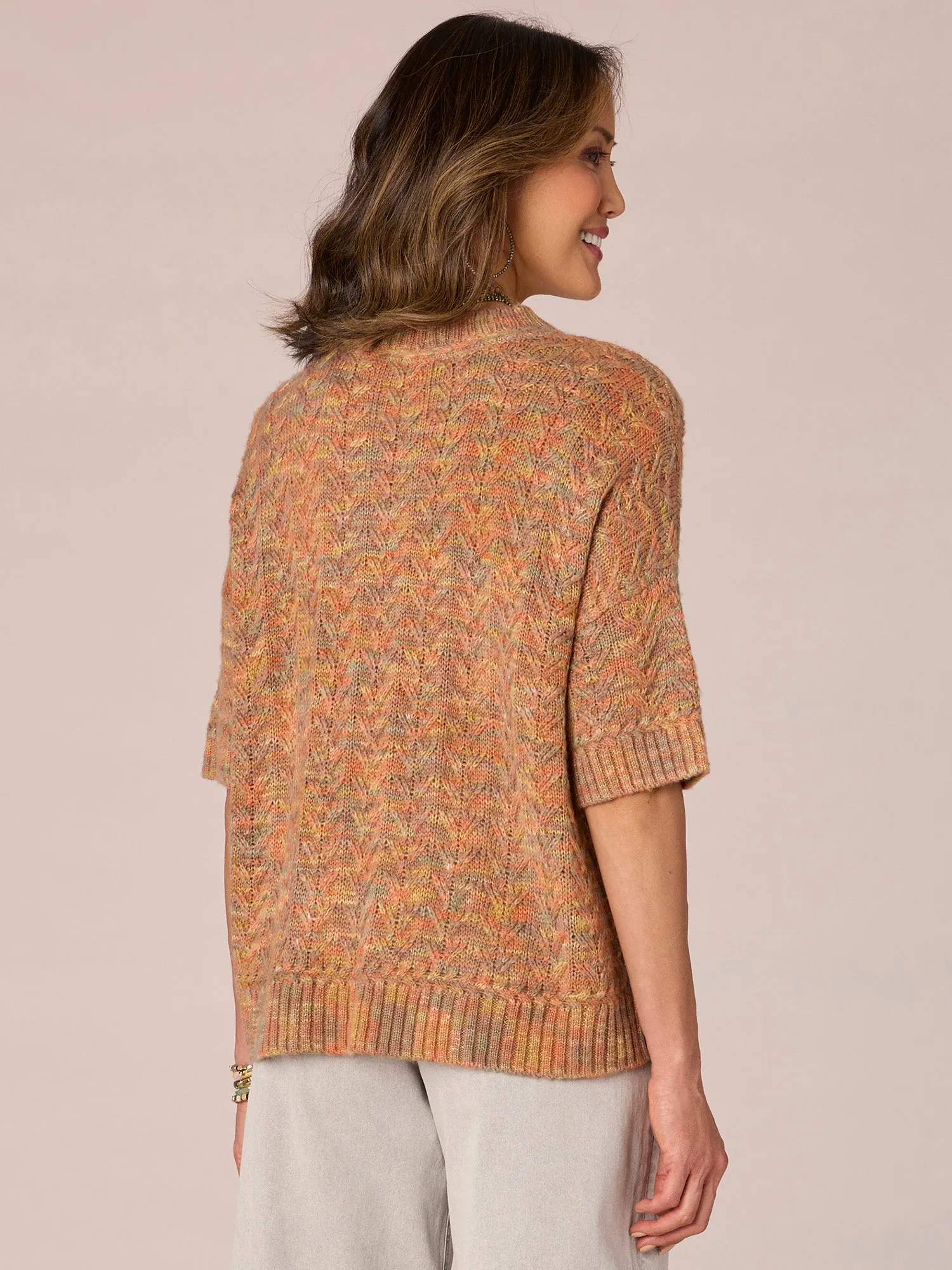 Elbow Dolman Sleeve Round Neck Space Dye Sweater