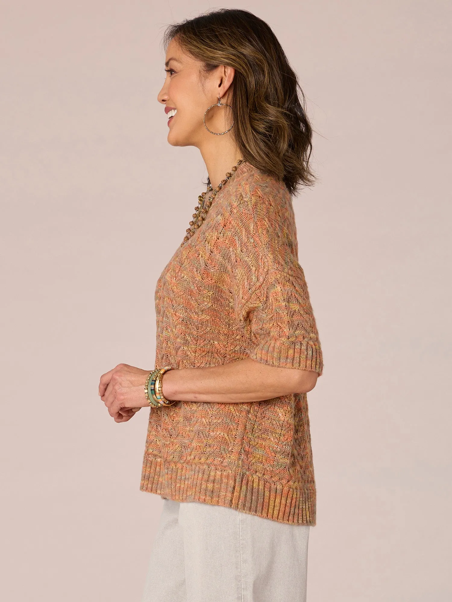 Elbow Dolman Sleeve Round Neck Space Dye Sweater
