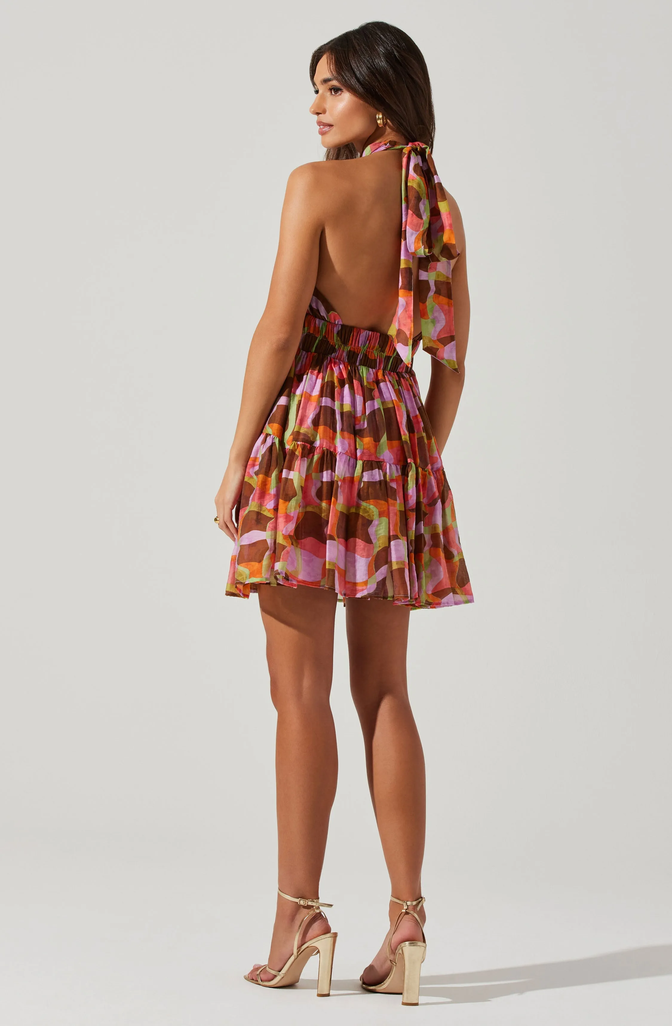 Joetta Abstract Print Halter Mini Dress