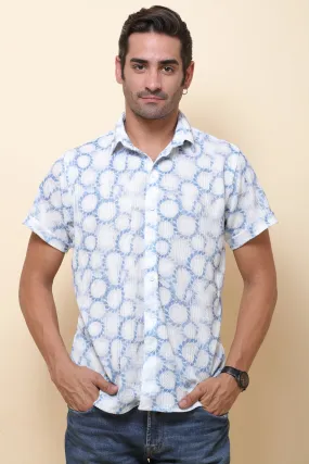 Mash Imported Knitting White & Blue Half Sleeve Shirt for Men
