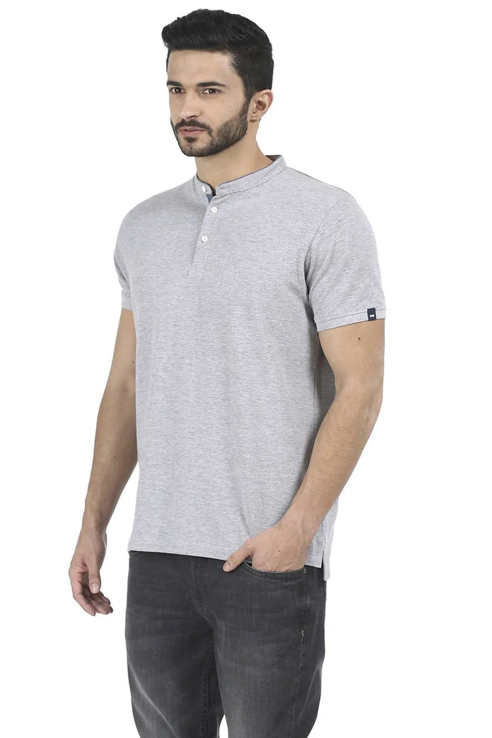 Muscle Fit Mandarin Collar T Shirt