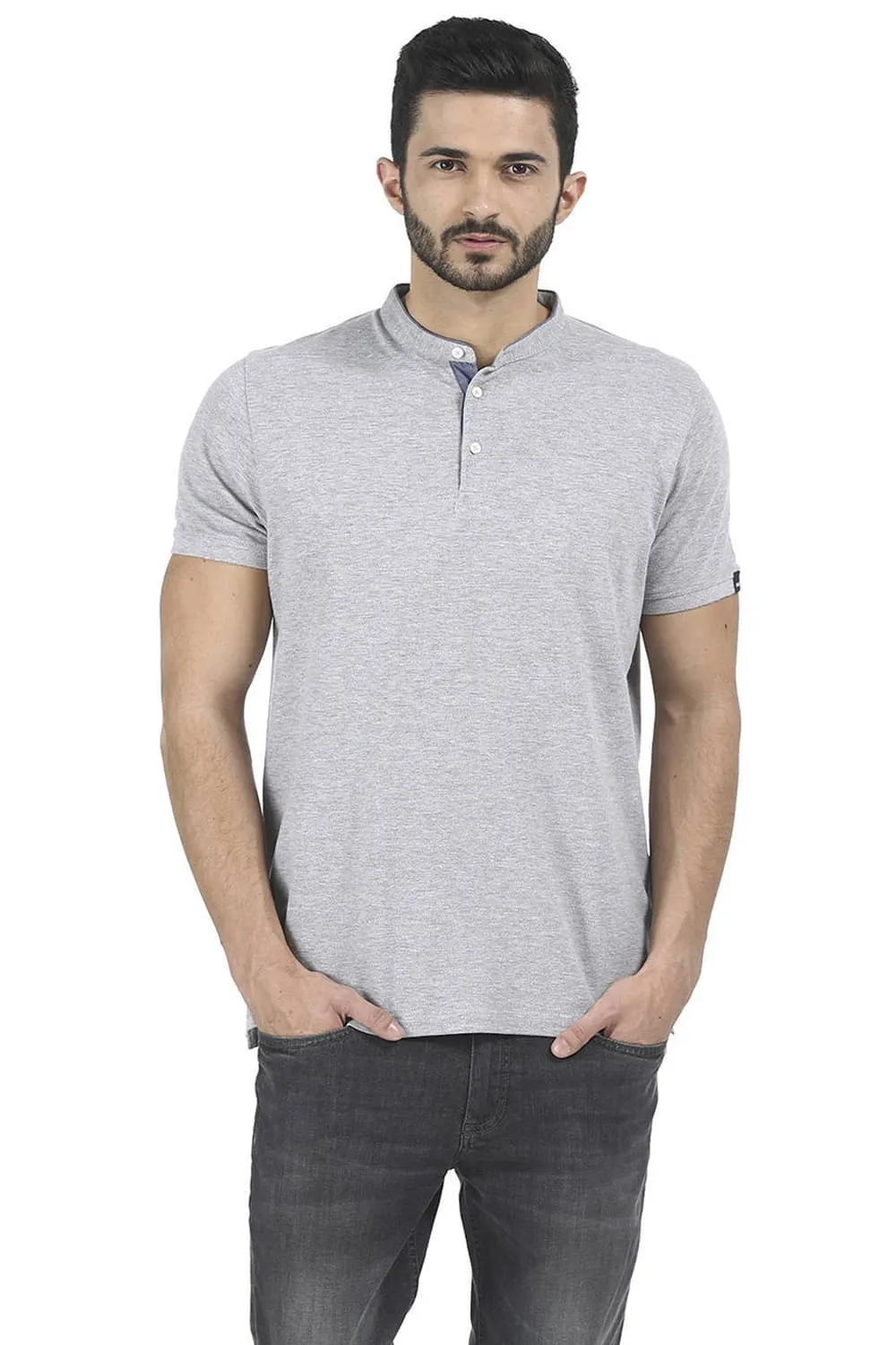Muscle Fit Mandarin Collar T Shirt