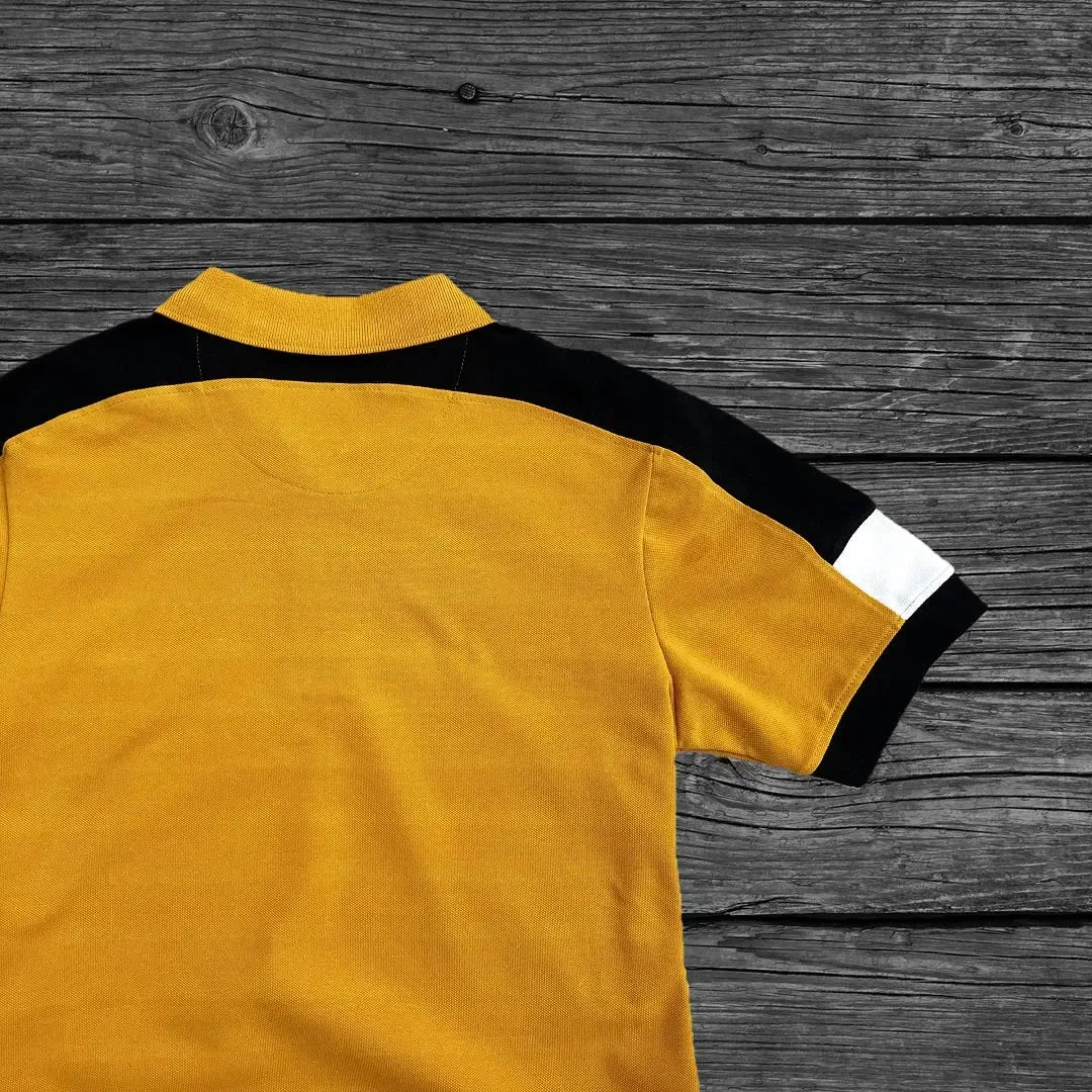 Mustard Yellow Polo T-Shirt with Black Shoulder Cut