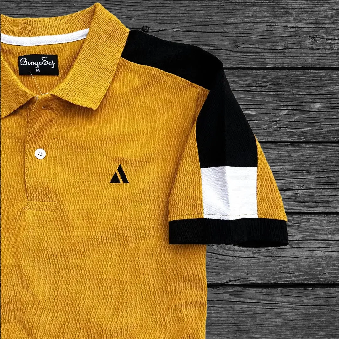Mustard Yellow Polo T-Shirt with Black Shoulder Cut