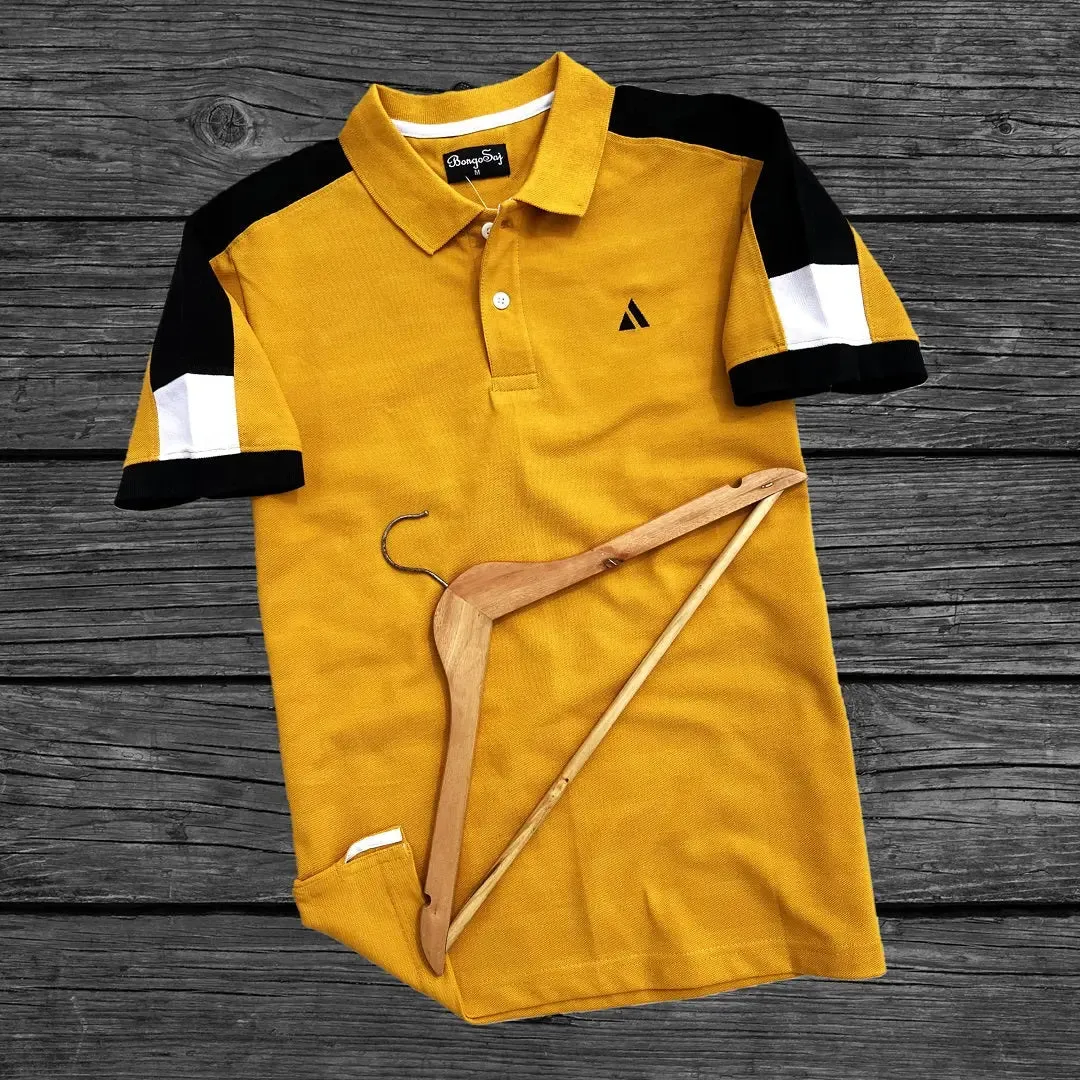 Mustard Yellow Polo T-Shirt with Black Shoulder Cut