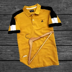 Mustard Yellow Polo T-Shirt with Black Shoulder Cut