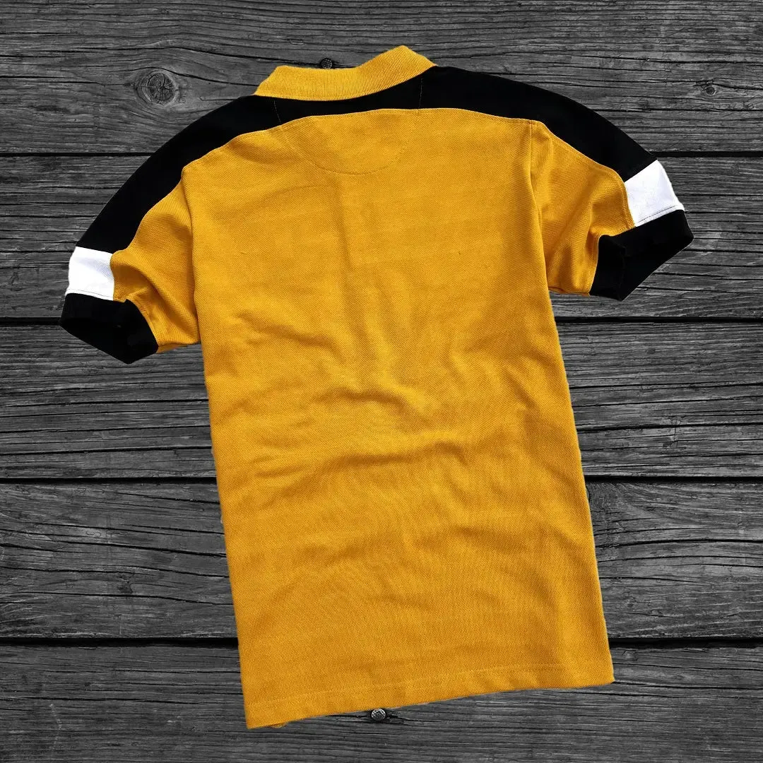 Mustard Yellow Polo T-Shirt with Black Shoulder Cut