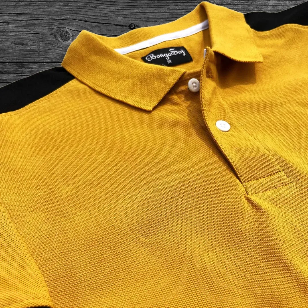 Mustard Yellow Polo T-Shirt with Black Shoulder Cut