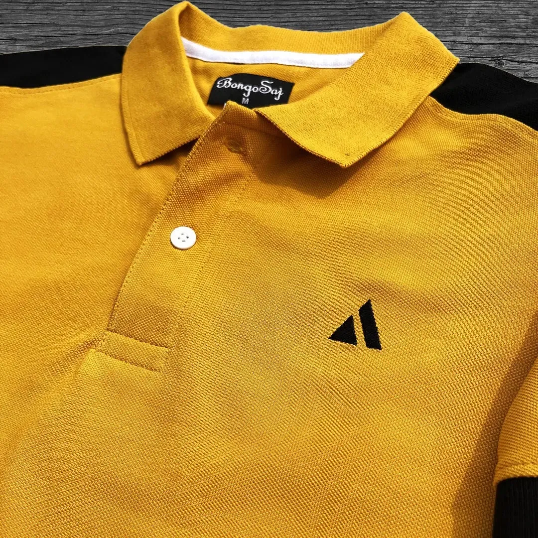 Mustard Yellow Polo T-Shirt with Black Shoulder Cut