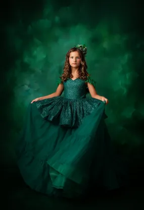 "Evergreen"  -Peplum Floor Long - Custom Colors Available- Editorial Dress, Couture Gown, Special Occasion Dress