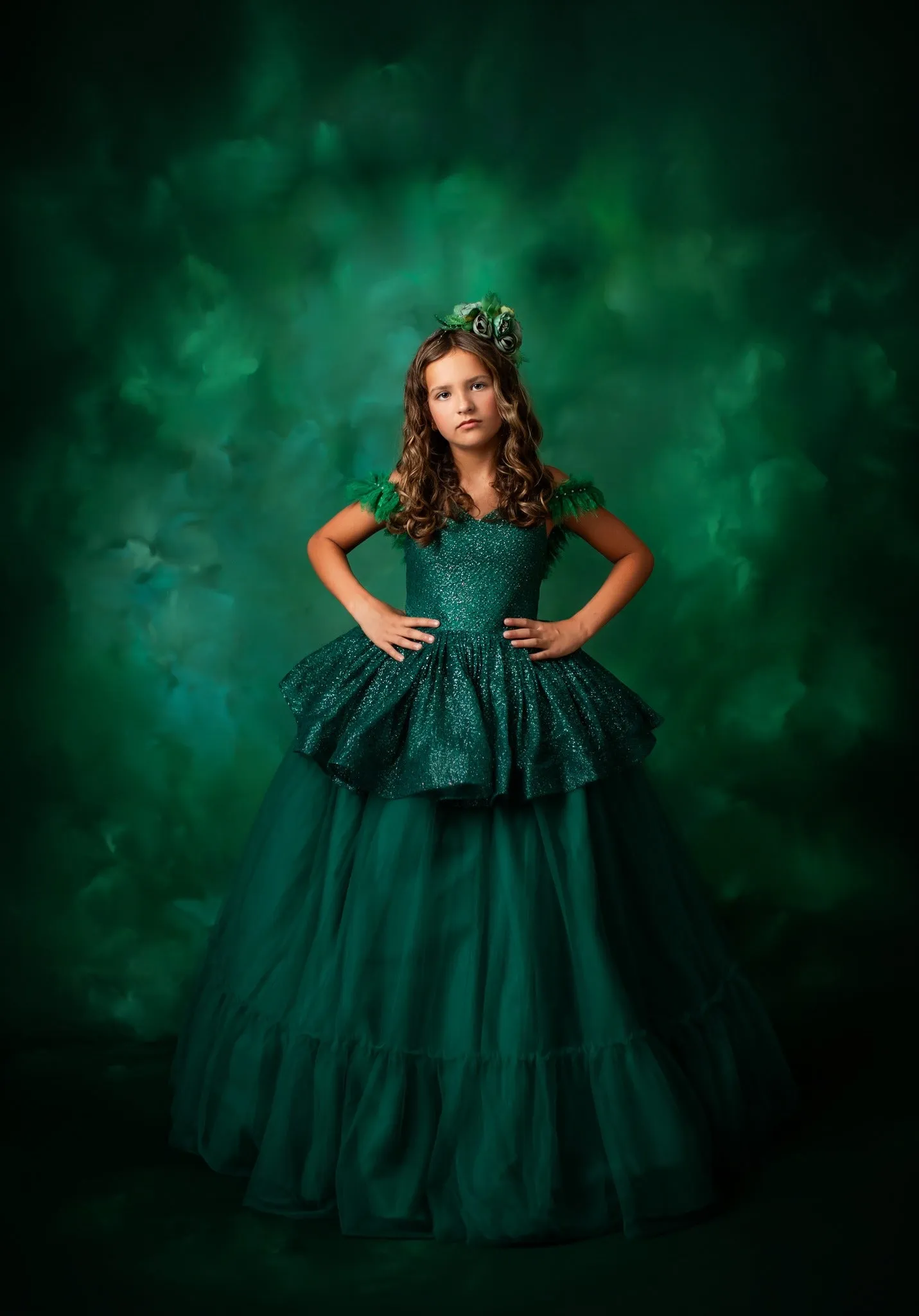 "Evergreen"  -Peplum Floor Long - Custom Colors Available- Editorial Dress, Couture Gown, Special Occasion Dress