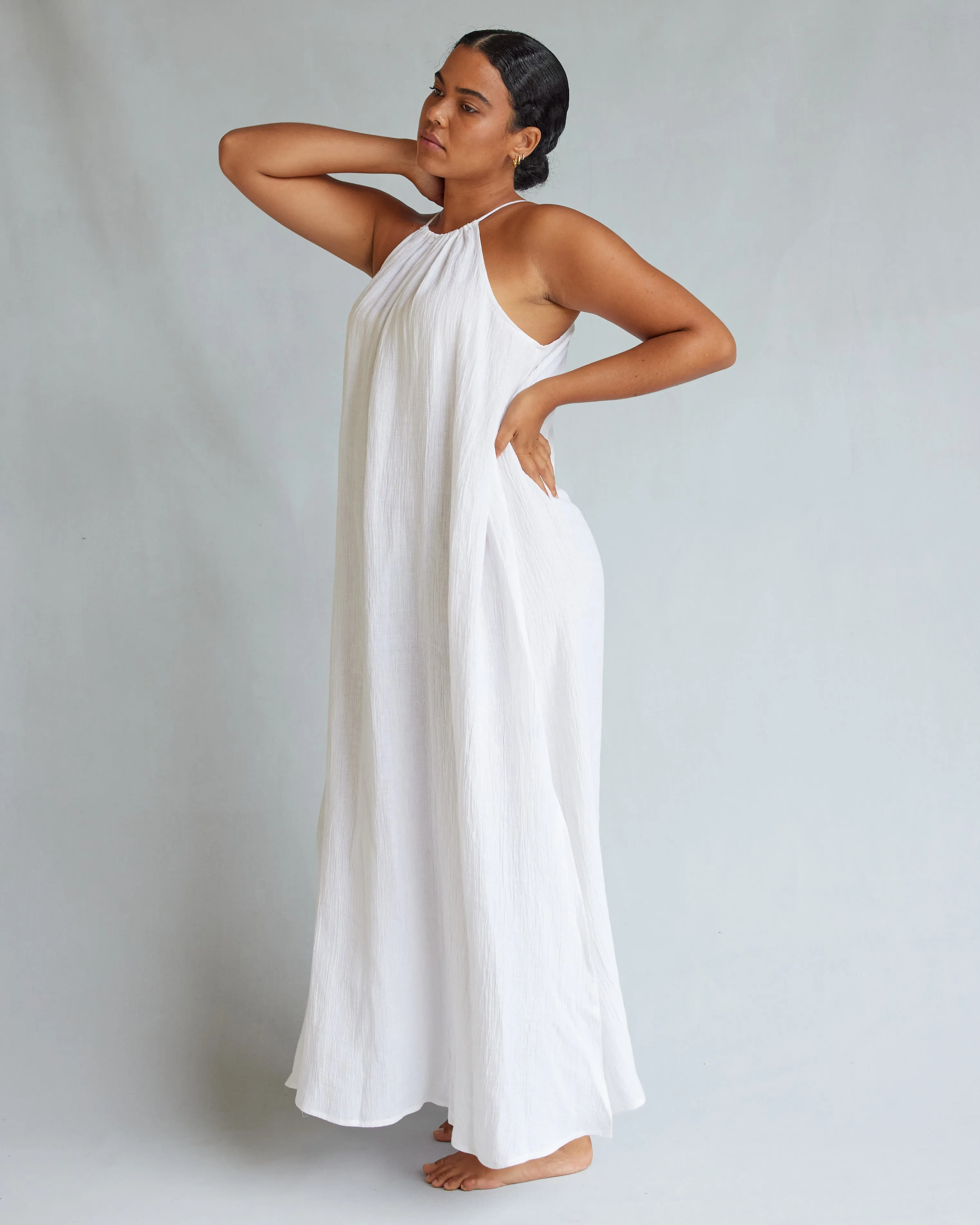 Saloma Linen Halter Dress - White