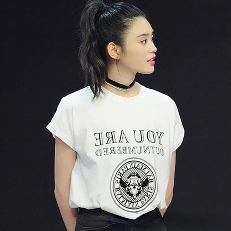 T Shirt Balmain Women's Balmain Short Sleeve Cotton Letters Loose Pullover T-shirt