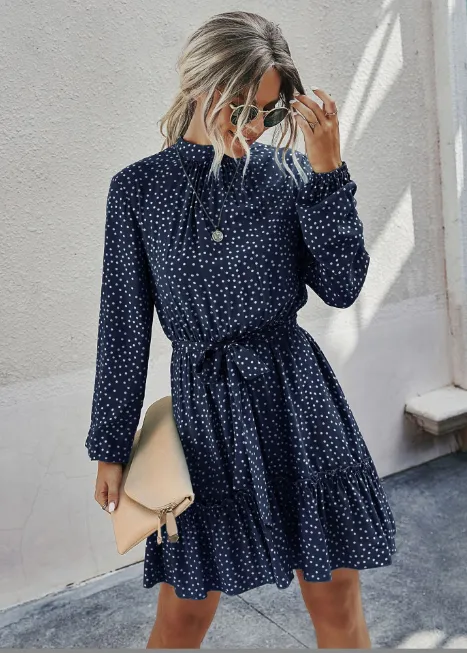 TastyHottie - Pretty Printed Ruffle Hem Shirt Dress