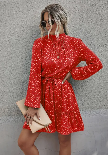 TastyHottie - Pretty Printed Ruffle Hem Shirt Dress
