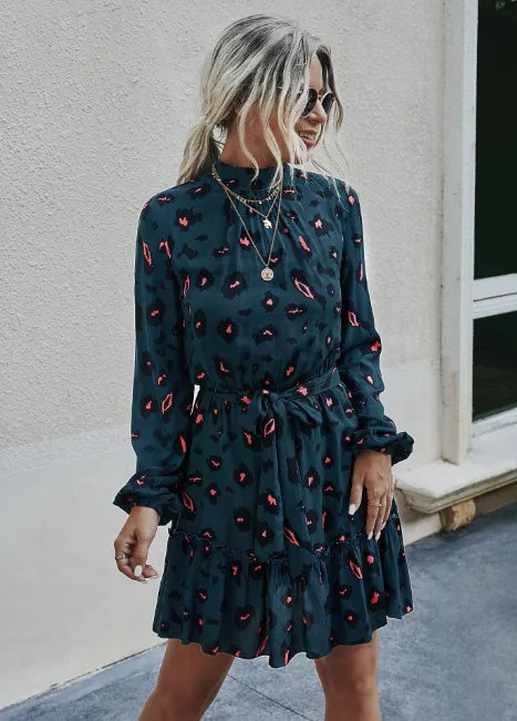 TastyHottie - Pretty Printed Ruffle Hem Shirt Dress