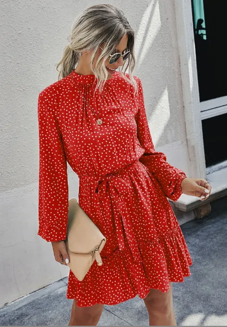TastyHottie - Pretty Printed Ruffle Hem Shirt Dress