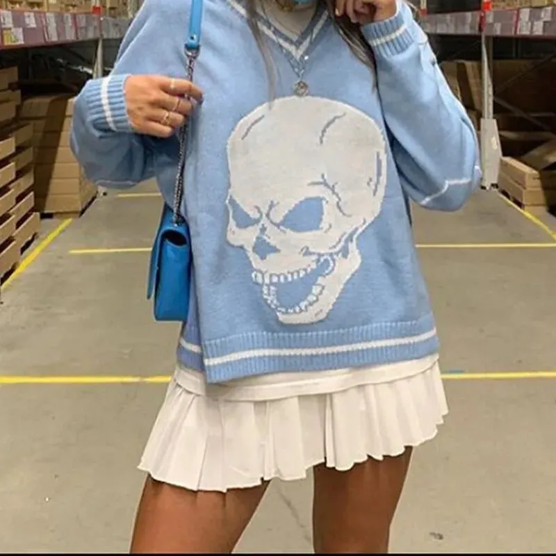 Y2K Cute Skull Sweater